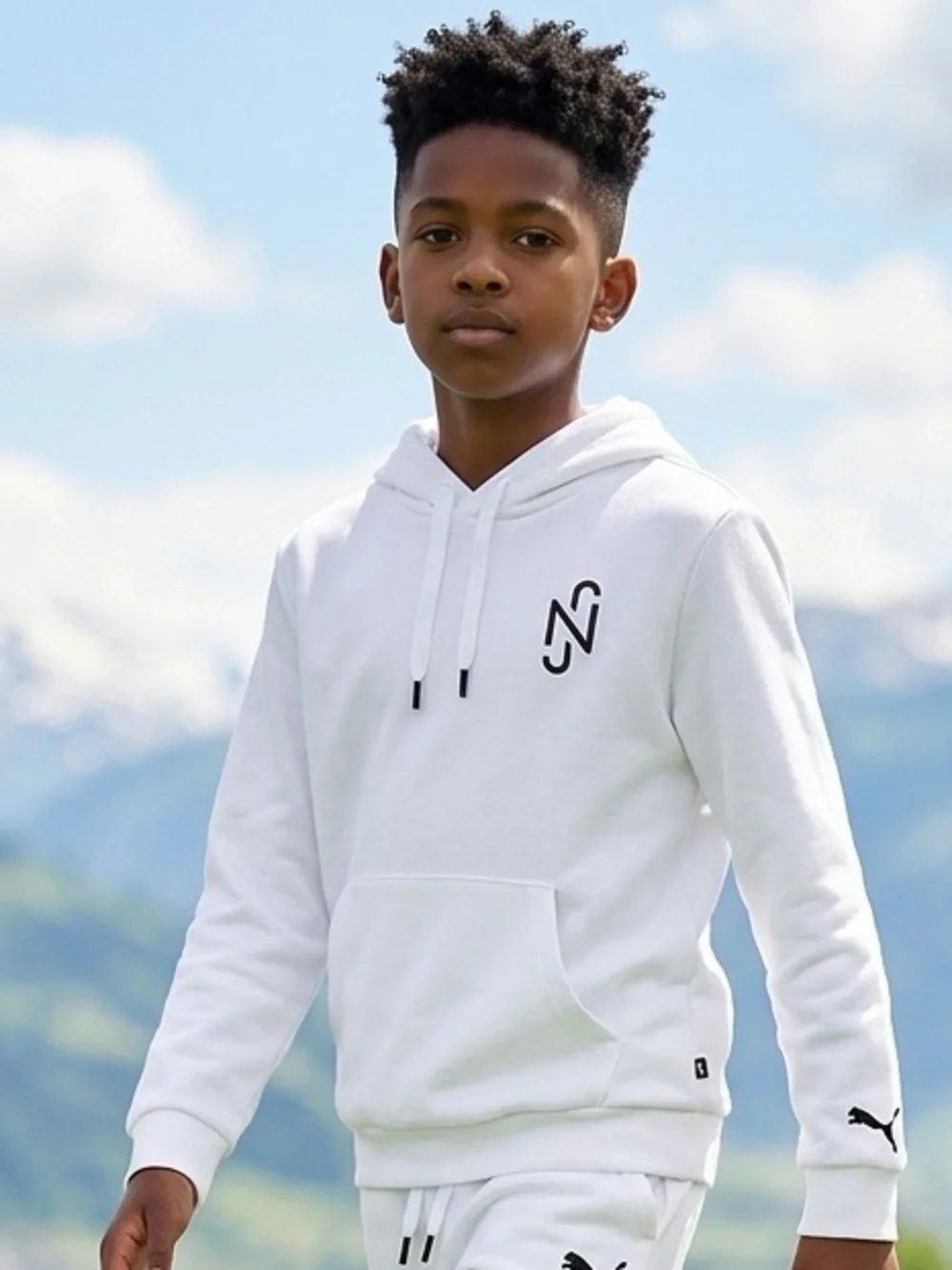 NWT PUMA Youth Unisex White Neymar Copa Jr Hoodie Pullover Athletic - Size XS